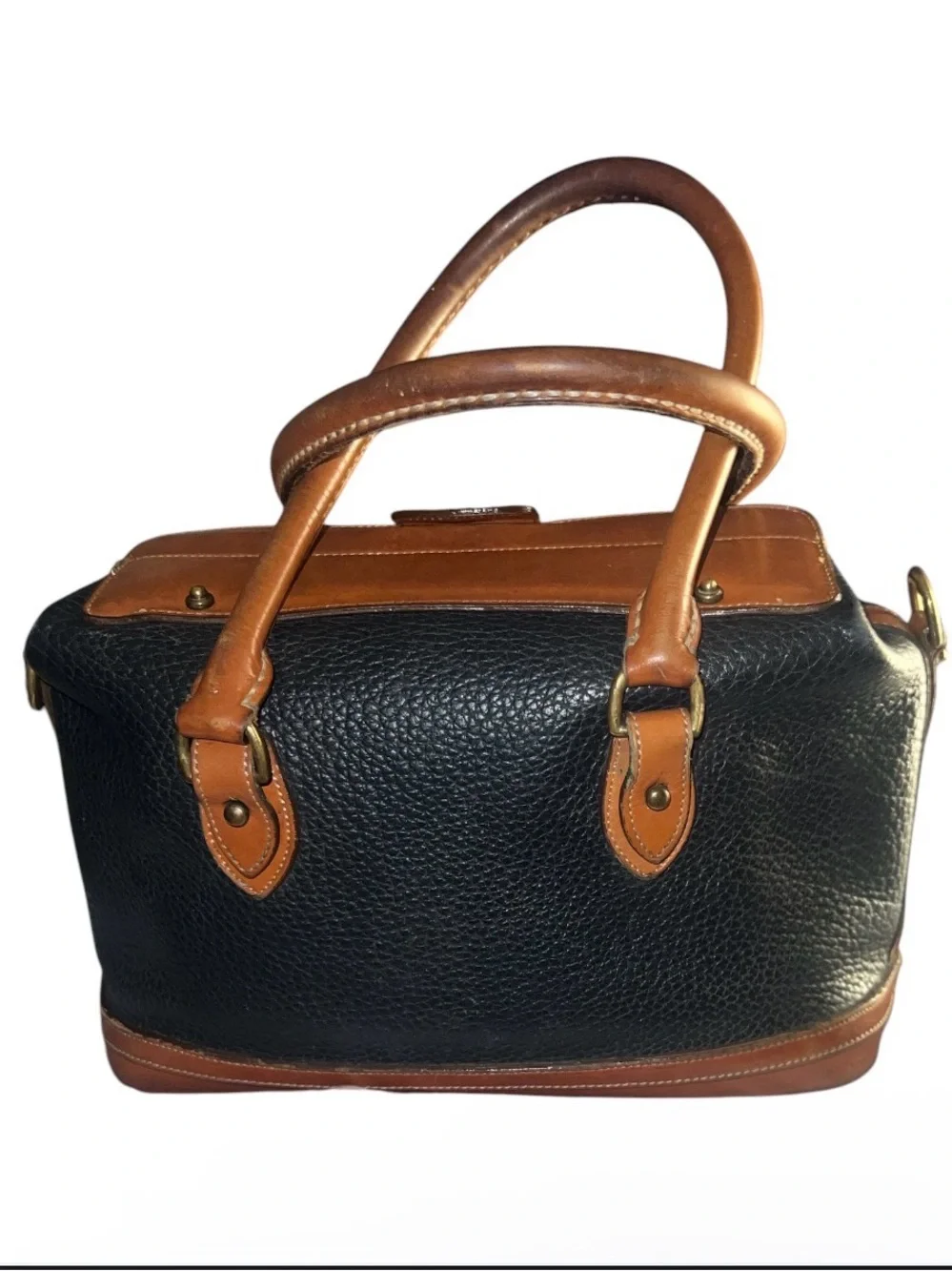 Dooney & Bourke All-Weather Leather Satchel Doctor Bag - Blue/Tan W/ KEY